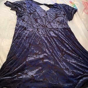 Velvet Blue and Black Skater Dress